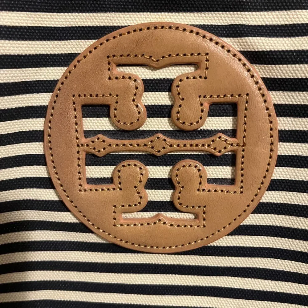 Tory Burch Navy and Ivory striped tote - good condition! - Picture 7 of 9